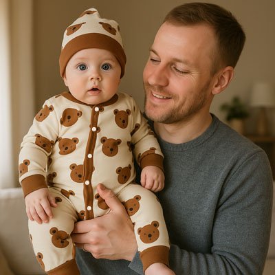 barboteuse bebe tete oursons avec son papa