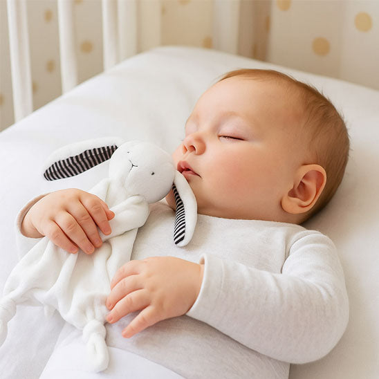 doudou lapin blanc bebe endormi