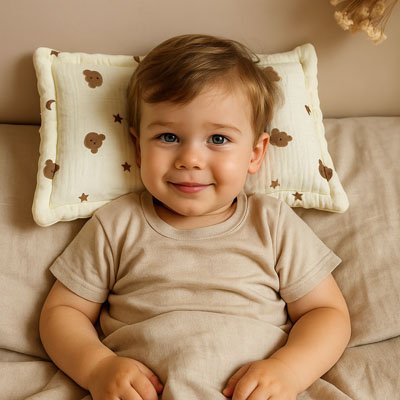 oreiller bebe visage enfant heureux