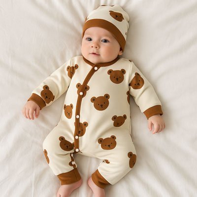 barboteuse beb bonnet oursons