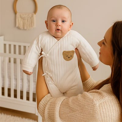 barboteuse bebe dans les bras de sa maman