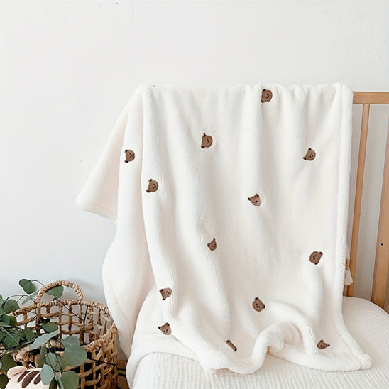 couverture bebe blanche tete ourson