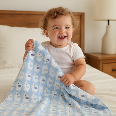 couverture bebe elephant bleu rire enfant