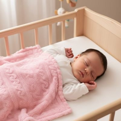 Couverture bébé rose sur un bebe qui dort
