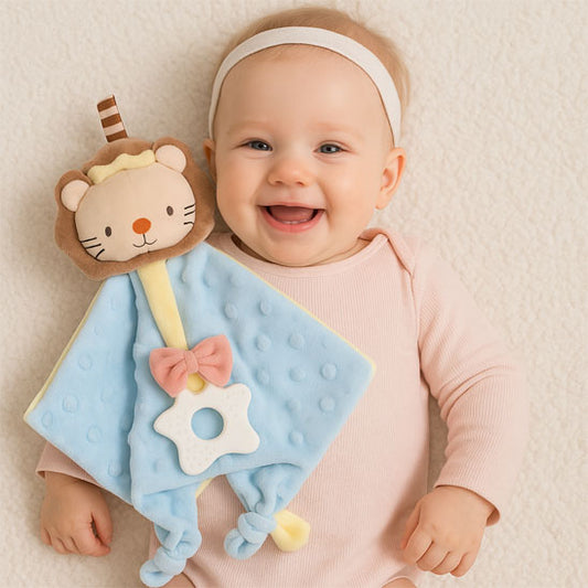 doudou bebe tete lion bleu