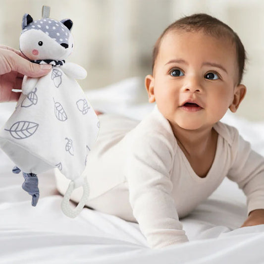 doudou bebe tete renard blanc bleu