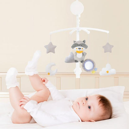 mobile bebe gris blanc petit raton laveur