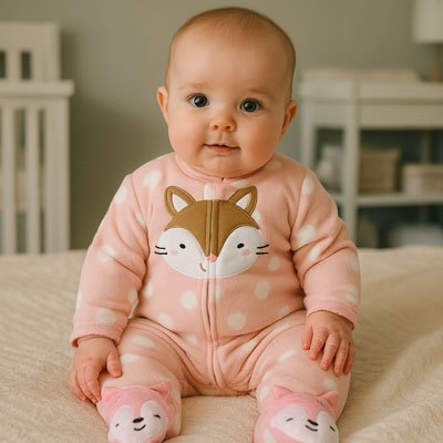 pyjama bebe fille assise rose pois blanc tete renard
