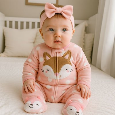 pyjama bebe fille rose avec tete renard