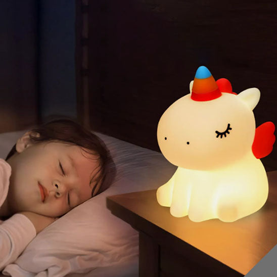 veilleuse bebe licorne led sommeil garcon qui dort