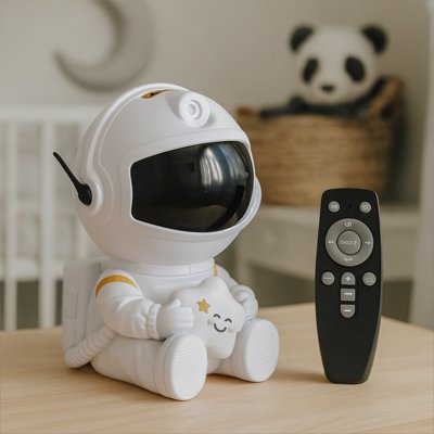 veilleuse bebe en forme de petit robot avec sa telecommancde